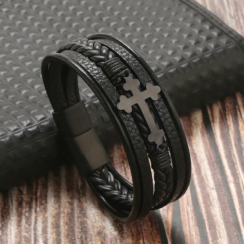 Personalized Multi-layer Woven Leather Bracelet for Men